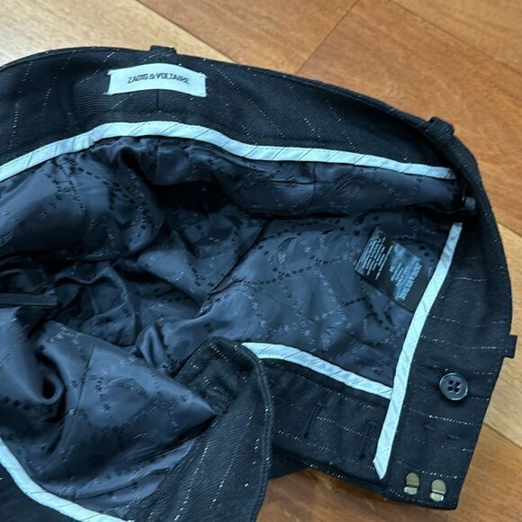 Zadig & Voltaire Black wool gold striped lined pants 34 Cm - Picture 10 of 13